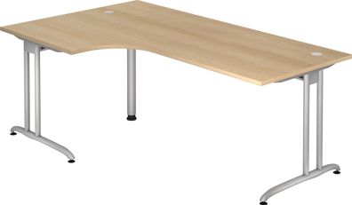bümö Eckschreibtisch groß, B-Serie 200x120 cm, Tischplatte aus Holz in Eiche, Gestell