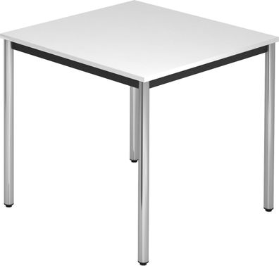 bümö Multifunktionstisch weiß, Tisch 80 x 80 cm, Tischfuß verchromt - einfacher Tisch