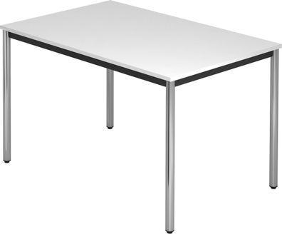 bümö Multifunktionstisch weiß, Tisch 120 x 80 cm, Tischfuß verchromt - einfacher Tisc