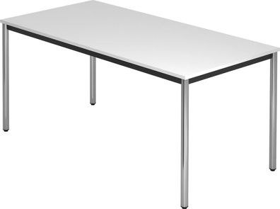 bümö Multifunktionstisch weiß, Tisch 160 x 80 cm, Tischfuß verchromt - einfacher Tisc