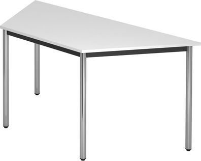 bümö Multifunktionstisch weiß, Tisch 160 x 69 cm, Tischfuß verchromt - Tisch Trapez,