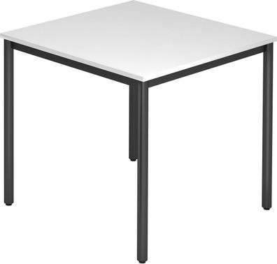 bümö Multifunktionstisch weiß, Tisch 80 x 80 cm, Tischfuß rund in schwarz - einfacher