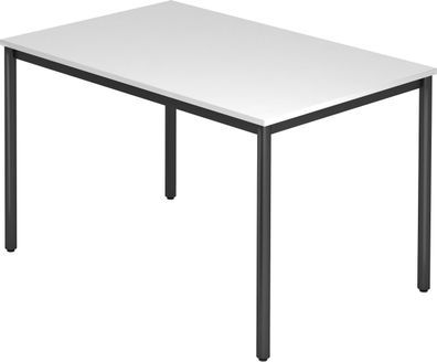 bümö Multifunktionstisch weiß, Tisch 120 x 80 cm, Tischfuß rund in schwarz - einfache