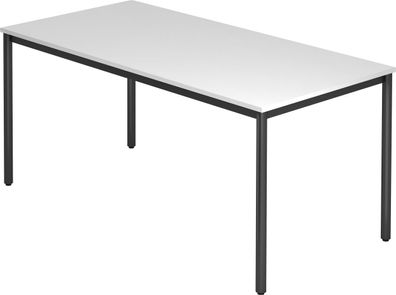 bümö Multifunktionstisch weiß, Tisch 160 x 80 cm, Tischfuß rund in schwarz - einfache