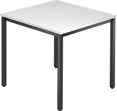 bümö Multifunktionstisch weiß, Tisch 80 x 80 cm, Tischfuß vierkant in schwarz - einfa
