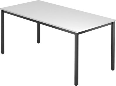 bümö Multifunktionstisch weiß, Tisch 160 x 80 cm, Tischfuß vierkant in schwarz - einf