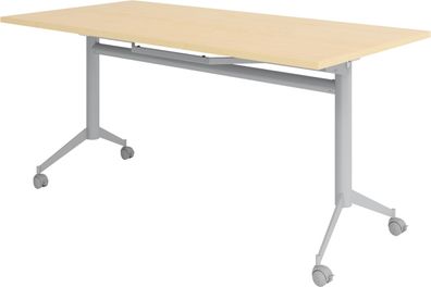 bümö Klapptisch Ahorn 160 x 80 cm klappbar & fahrbar, klappbarer Schreibtisch auf Rol