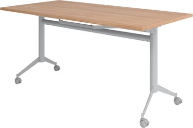 bümö Klapptisch Nussbaum 160 x 80 cm klappbar & fahrbar, klappbarer Schreibtisch auf