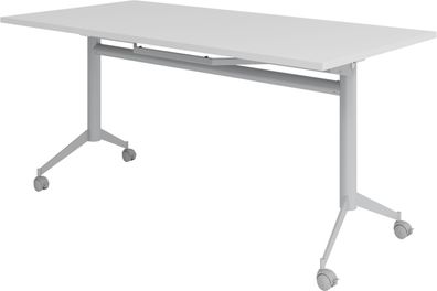 bümö Klapptisch grau 160 x 80 cm klappbar & fahrbar, klappbarer Schreibtisch auf Roll