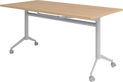 bümö Klapptisch Eiche 160 x 80 cm klappbar & fahrbar, klappbarer Schreibtisch auf Rol