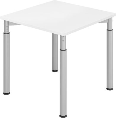 bümö höhenverstellbarer Schreibtisch 80x80 cm in weiß, Gestell silber - PC Tisch höhe