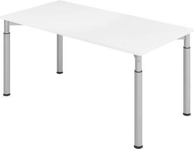 bümö höhenverstellbarer Schreibtisch 160x80 cm in weiß, Gestell silber - PC Tisch höh