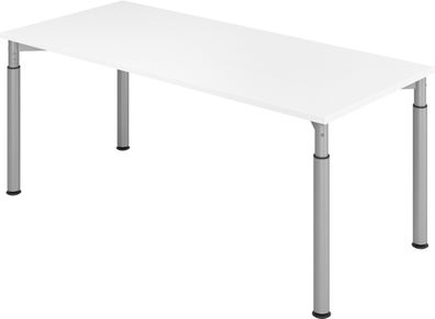 bümö höhenverstellbarer Schreibtisch 180x80 cm in weiß, Gestell silber - PC Tisch höh