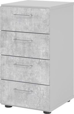 bümö smart Schubladenschrank mit 4 Schüben in Grau/ Beton