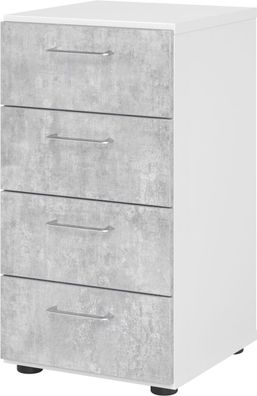 bümö smart Schubladenschrank mit 4 Schüben in Weiß/ Beton