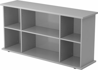 bümö Regal-Sideboard grau, Büro Standregal & Kommode für 2 Ordnerreihen - Bücherregal