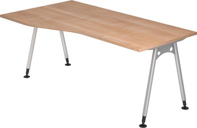 bümö manuell höhenverstellbarer Schreibtisch 180x100 cm in Nussbaum - PC Tisch höhenv