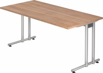bümö Schreibtisch N-Serie 160x80 cm, Tischplatte aus Holz in Nussbaum, Gestell aus Me