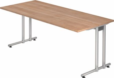 bümö Schreibtisch groß, N-Serie 180x80 cm, Tischplatte aus Holz in Nussbaum, Gestell