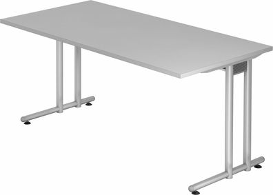 bümö Schreibtisch N-Serie 160x80 cm, Tischplatte aus Holz in grau, Gestell aus Metall