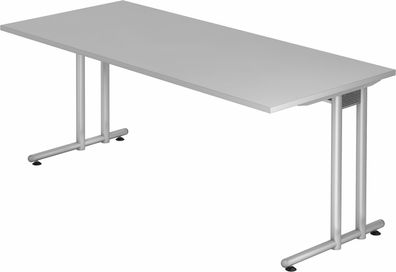 bümö Schreibtisch groß, N-Serie 180x80 cm, Tischplatte aus Holz in grau, Gestell aus