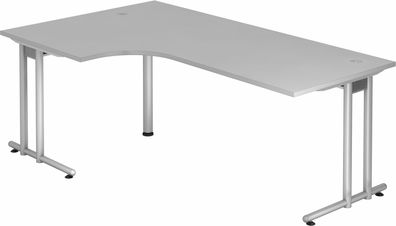 bümö Eckschreibtisch groß, N-Serie 200x120 cm, Tischplatte aus Holz in grau, Gestell