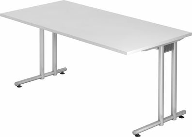 bümö Schreibtisch N-Serie 160x80 cm, Tischplatte aus Holz in weiß, Gestell aus Metall