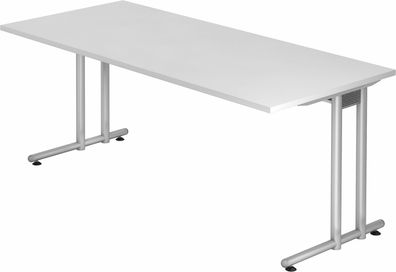 bümö Schreibtisch groß, N-Serie 180x80 cm, Tischplatte aus Holz in weiß, Gestell aus