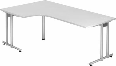 bümö Eckschreibtisch groß, N-Serie 200x120 cm, Tischplatte aus Holz in weiß, Gestell