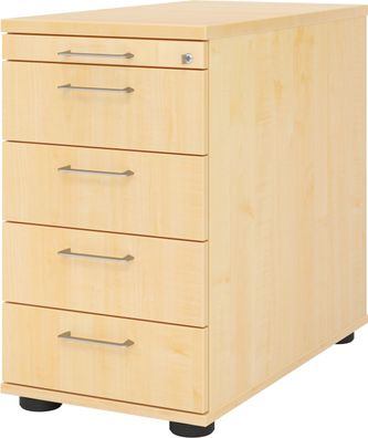bümö Schreibtisch Schrank abschließbar, Schubladenschrank Holz in Ahorn, Container mi