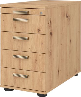 bümö Schreibtisch Schrank abschließbar, Schubladenschrank Holz in Asteiche, Container