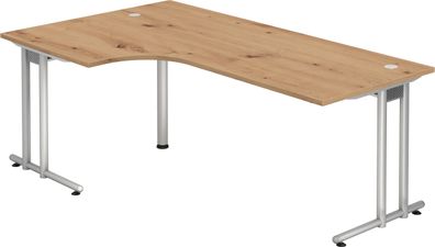 bümö Eckschreibtisch groß, N-Serie 200x120 cm, Tischplatte aus Holz in Asteiche, Gest