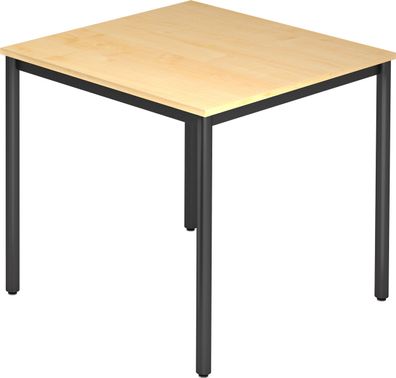 bümö Multifunktionstisch Ahorn, Tisch 80 x 80 cm, Tischfuß rund in schwarz - einfache