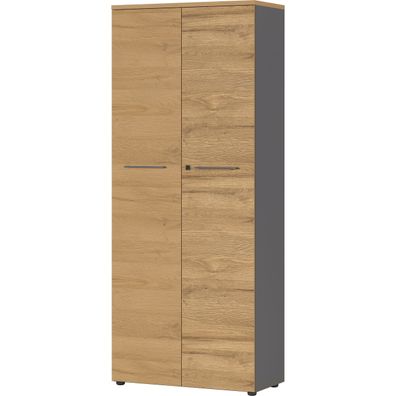 bümö Andratx Aktenschrank abschließbar, Büroschrank Holz 80cm breit in Eiche-Graphit
