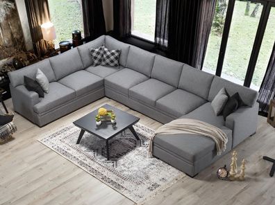 Modern Design Möbel Sofa U-Form Grau Ecksofa Wohnzimmer Einrichtung Neu