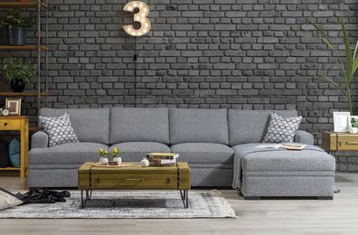 Sofa L-Form Stil Modern Grau Ecksofa Wohnzimmer Möbel Design Einrichtung