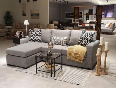 Ecksofa L-Form Grau Polster Möbel Wohnzimmer Sofa Couch Design Einrichtung
