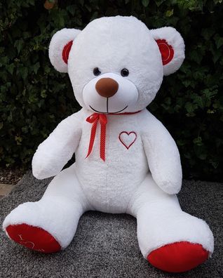 Großer Teddybär 190cm | XXL Kuscheltier | Weiss + Rot