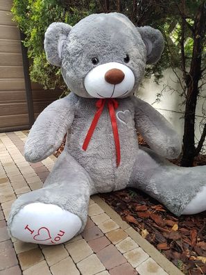 Großer Teddybär 190cm | XXL Kuscheltier | Grau + Weiss