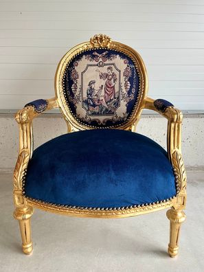 Barock Möbel Armchair French Louis Style Velvet Navy Retro Baroque Style Chair