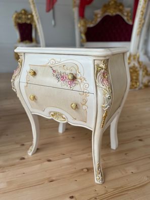 Barock Möbel Night Stand French Baroque Style White Color Home Decor Flower Painted