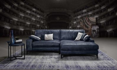 Ecksofa Sofa Wohnzimmer Sofas Leder Luxus Eck L-Form Stil Modern Möbel Blau Neu