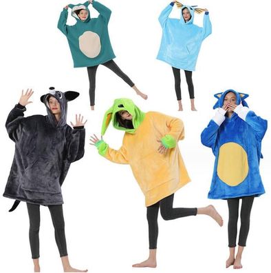 Sonic Espeon Flanell TV-Decke mit Ärmel 3D Stitch Snorlax Hoodie Blanket Loungewear