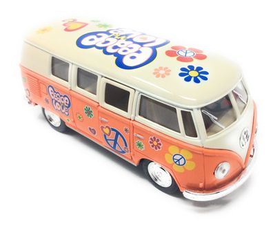 Modellauto VW T1 Bus Peace and Love 1962 orange / beige Rückziehmotor