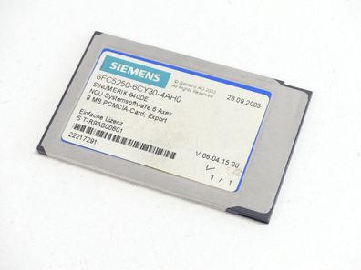 Siemens 6FC5250-6CY30-4AH0 NCU-Systemsoftware 6 Axes 8 MB PCMCIA SN: T-R9AB00601