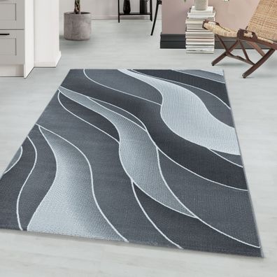 Kurzflor modern Teppich Wohnzimmerteppich 3-D Wellen Muster Rechteckig GRAU