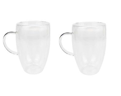 2er Set Doppelwandiges Thermoglas mit Henkel Teetassen Doppelwand Glas Kaffeetasse...