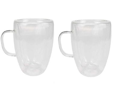 2er Set Doppelwandiges Thermoglas mit Henkel Teetassen Doppelwand Glas Kaffeetasse...