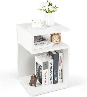 Beistelltisch Holz, 3 Ebenen Sofatisch, Nachttisch weiß, modern, 33 x 33 x 50 cm