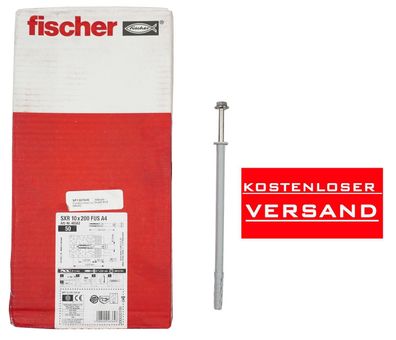 Fischer 50 Stück Langschaftdübel SXR 10x200 FUS Sechskantschraube A4 46362